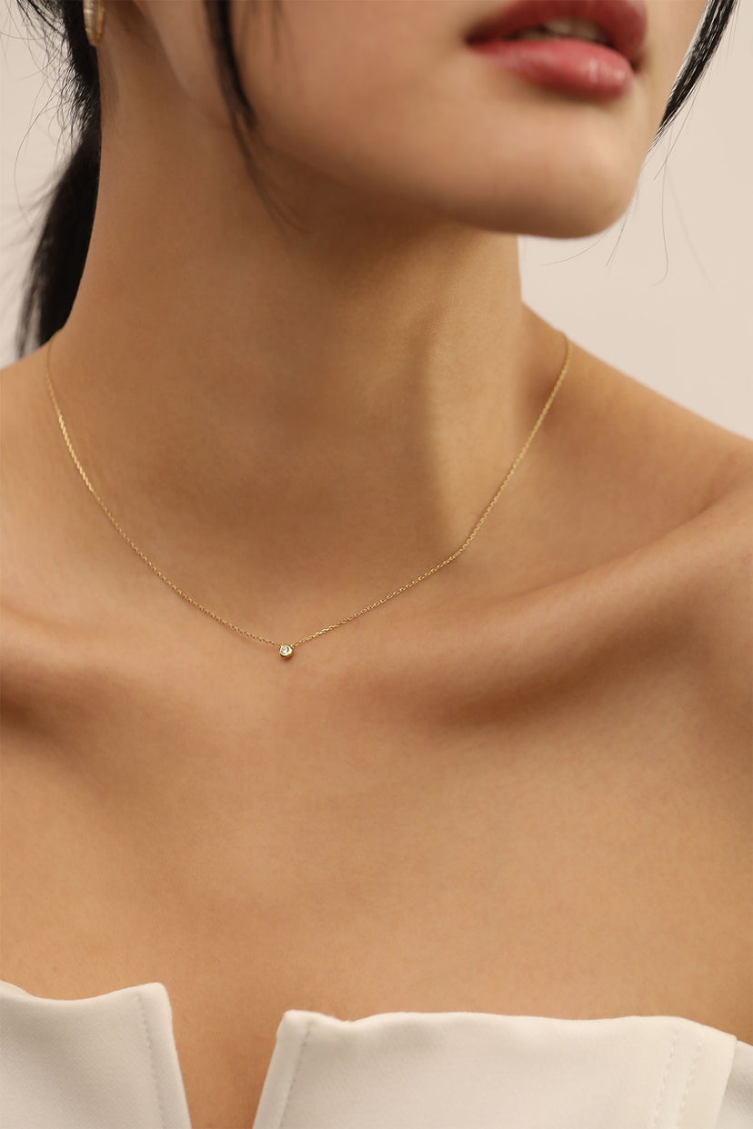 14K Rose Gold Mini Bezel Diamond Necklace